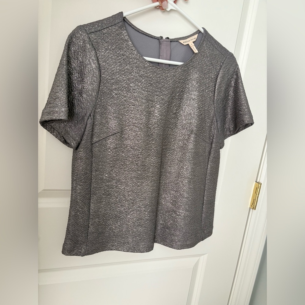 Rebecca Taylor Metallic Gray Short Sleeve Blouse